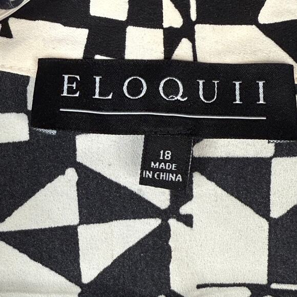 ELOQUII Womens Plus Size 18 Geometric Tie Neck Button Up Business Casual Blouse - Picture 9 of 12